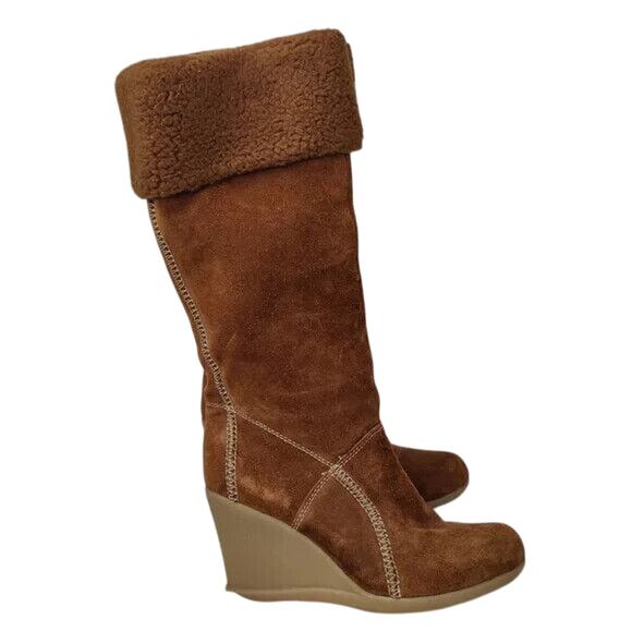 Y2K Kenneth Cole Brown Suede Knee High Wedge Boots Size US 6 - Picture 3 of 9